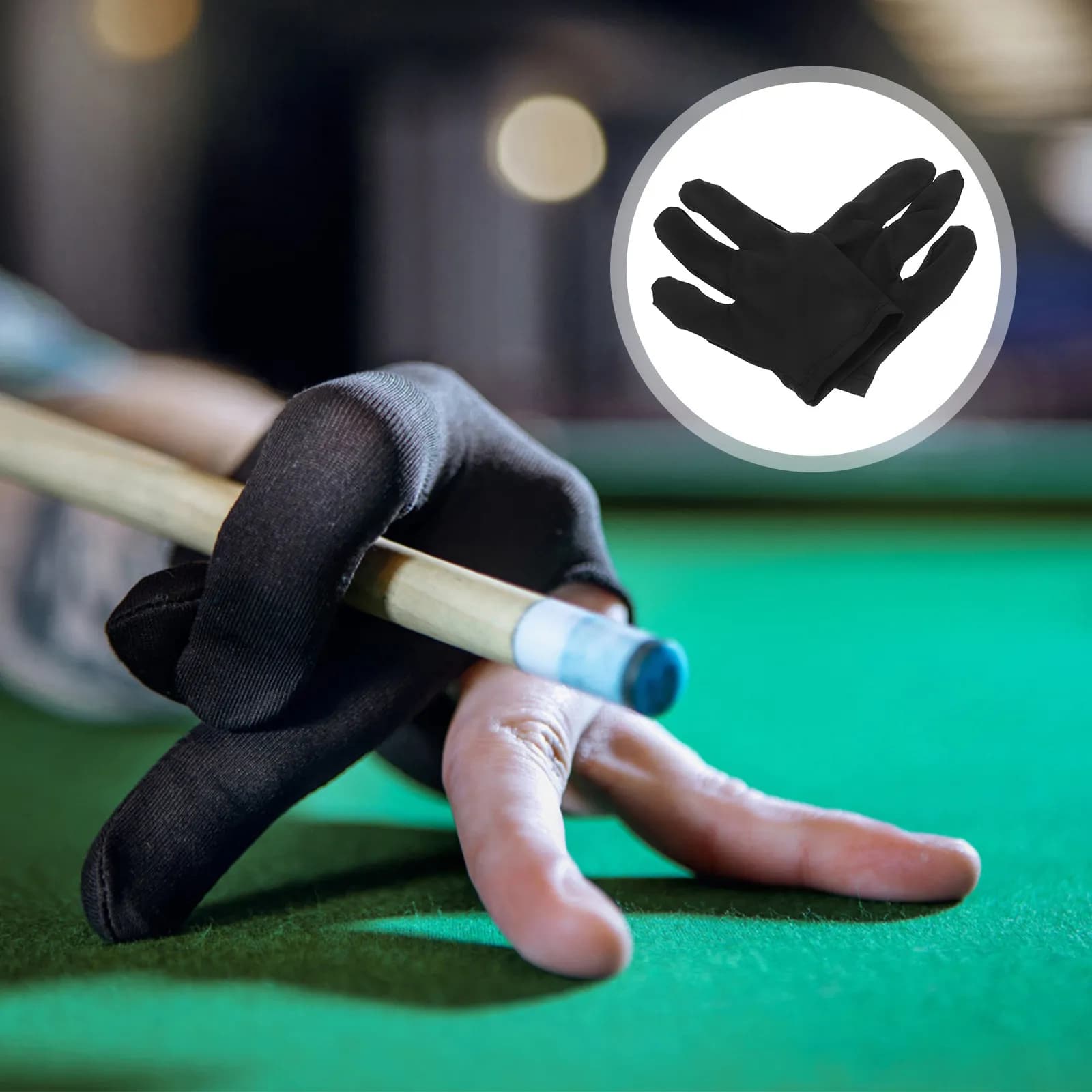 2 Guanti da Biliardo a 3 Dita, Guanti da Snooker e Pool, Elastici e Traspiranti, Accessori per Stecca, Neri