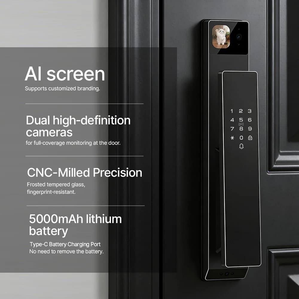 Smart Palm Vein Face AI Screen Digital Electronic Fingerprint Dual Camera Tuya Wifi Active Video Intercom Door Lock for Villa