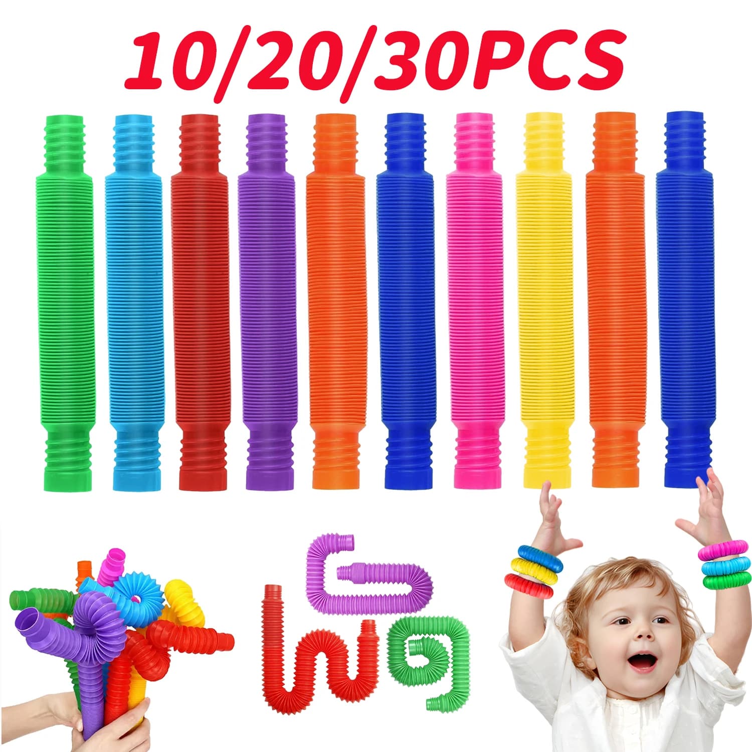 10/20/30PCS Colorato Pop Pipe Agitarsi Sensoriale Antistress Giocattoli Tubo Telescopico Alleviare Lo Stress Giocattoli di Plastica Tubo di Stretch giocattolo regalo