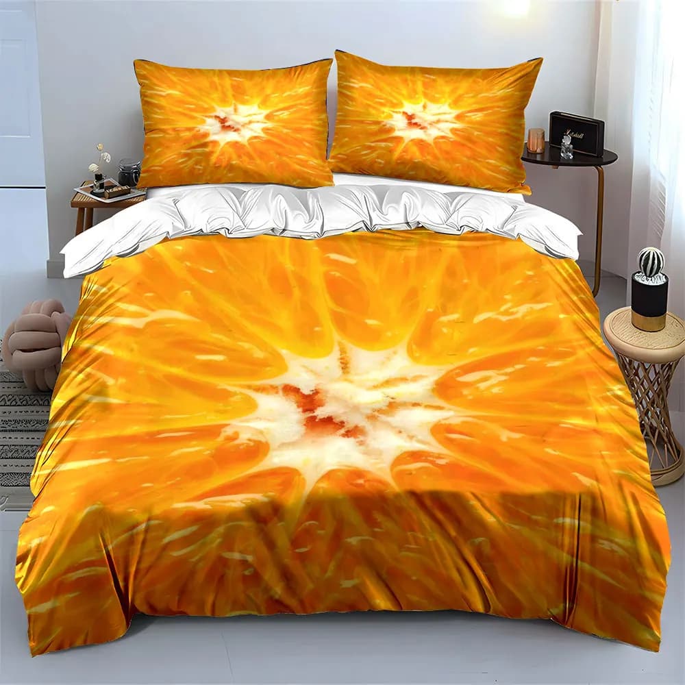 Set di biancheria da letto con stampa arancione, morbido e delicato sulla pelle, include 1 copripiumino e 2 federe, idea regalo