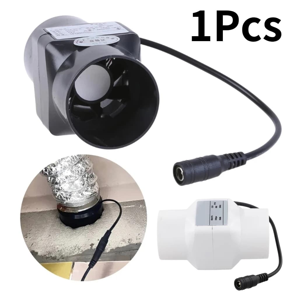 Ventilatore Estrattore 12V con Pannelli Solari e Adattatori di Alimentazione, Ventilatore da Condotto Nero/Bianco 50/60mm, Ventilatore di Scarico Inline 6W, Soffiatore per Aria Interna