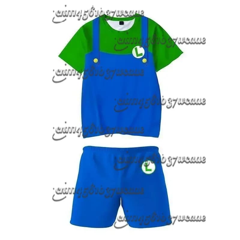 Set di T-shirt della serie Bandai Animation Movie COS Mario Character Series, pantaloncini estivi universali oversize a maniche corte, nuovi coordinati per la famiglia