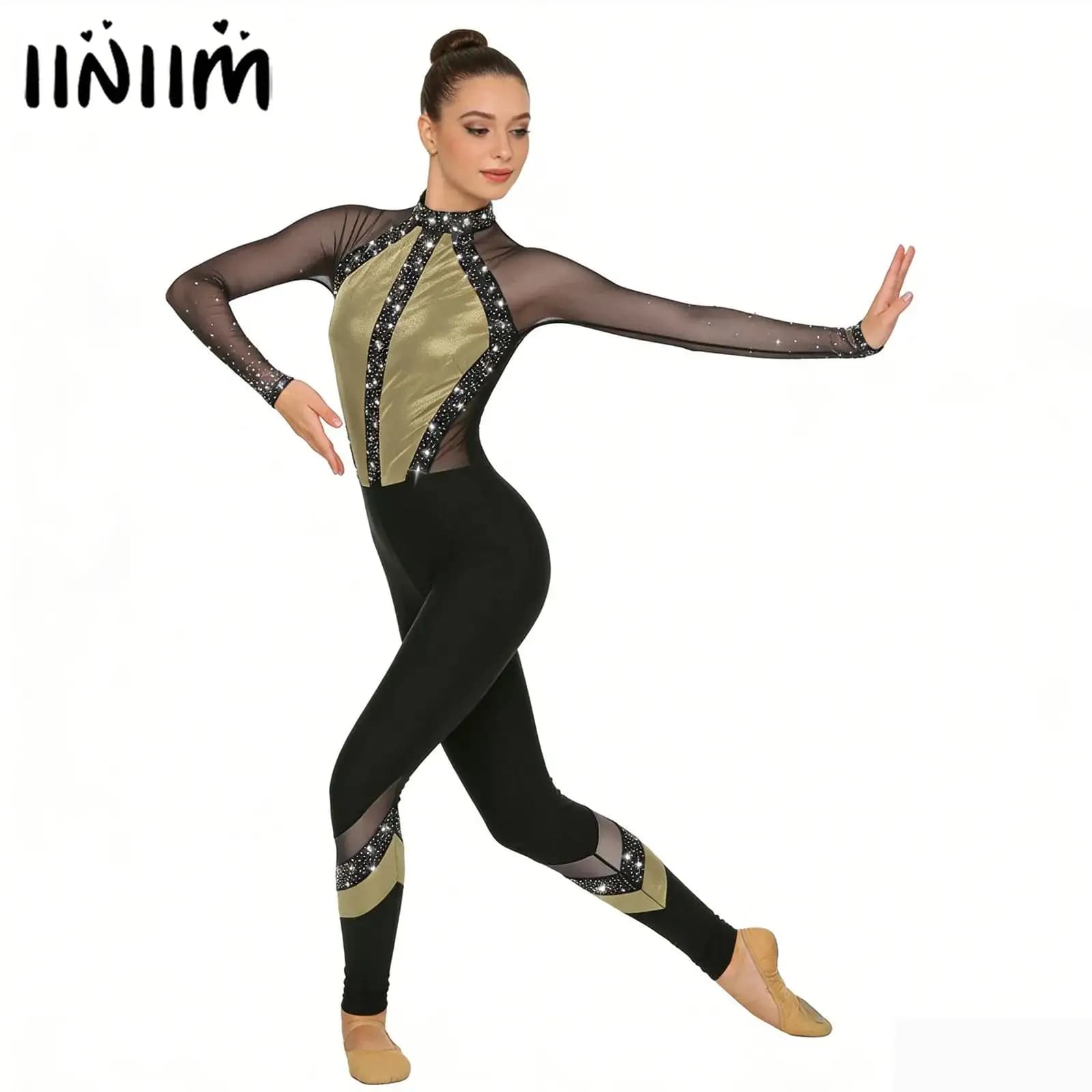 Body da donna per adulti, ginnastica artistica, pattinaggio di figura, balletto, danza, unitari, tuta, strass scintillanti, body intero