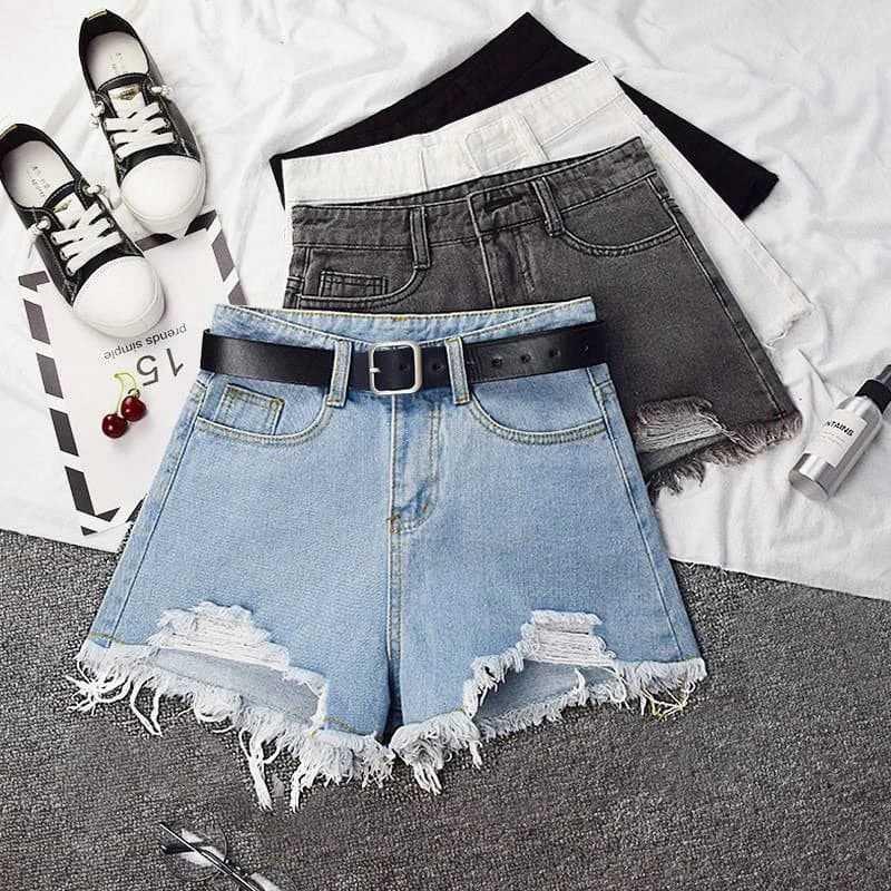 High Waist Wide Leg Jeans Shorts Women's Casual High Waist A-Line Slimming Shorts Outerwear Large Size Straight Loose Frayed ...