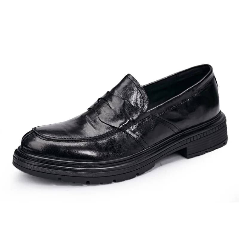 Nuovi mocassini vintage casual in vera pelle scarpe in pelle nera da uomo slip on suola spessa guida business party abito da lavoro 030