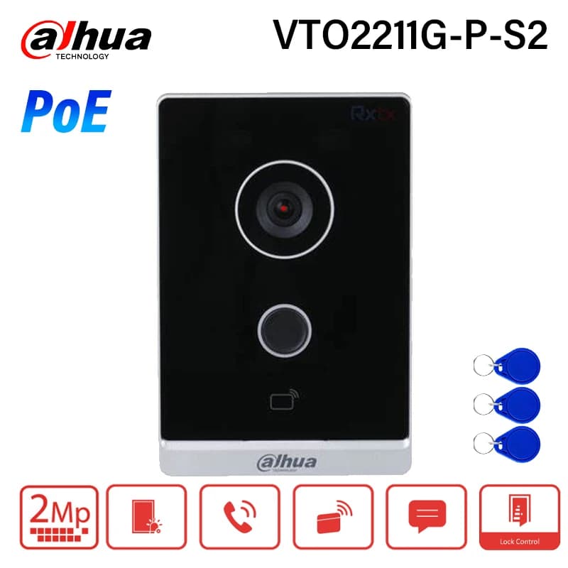 Dahua VTO2211G-P-S2 Videocitofono PoE HD IR Visione notturna Conversazione bidirezionale Campanello Telecamera IP Controlla 2 serrature IC Card APP Sblocco