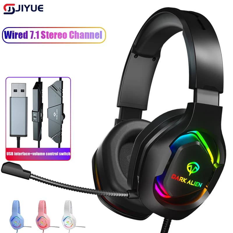 Play headphones RGB wired headphones Stereo 7.1 channels low headphones with microphone for Computer Pc Gamer Noise Cancelling