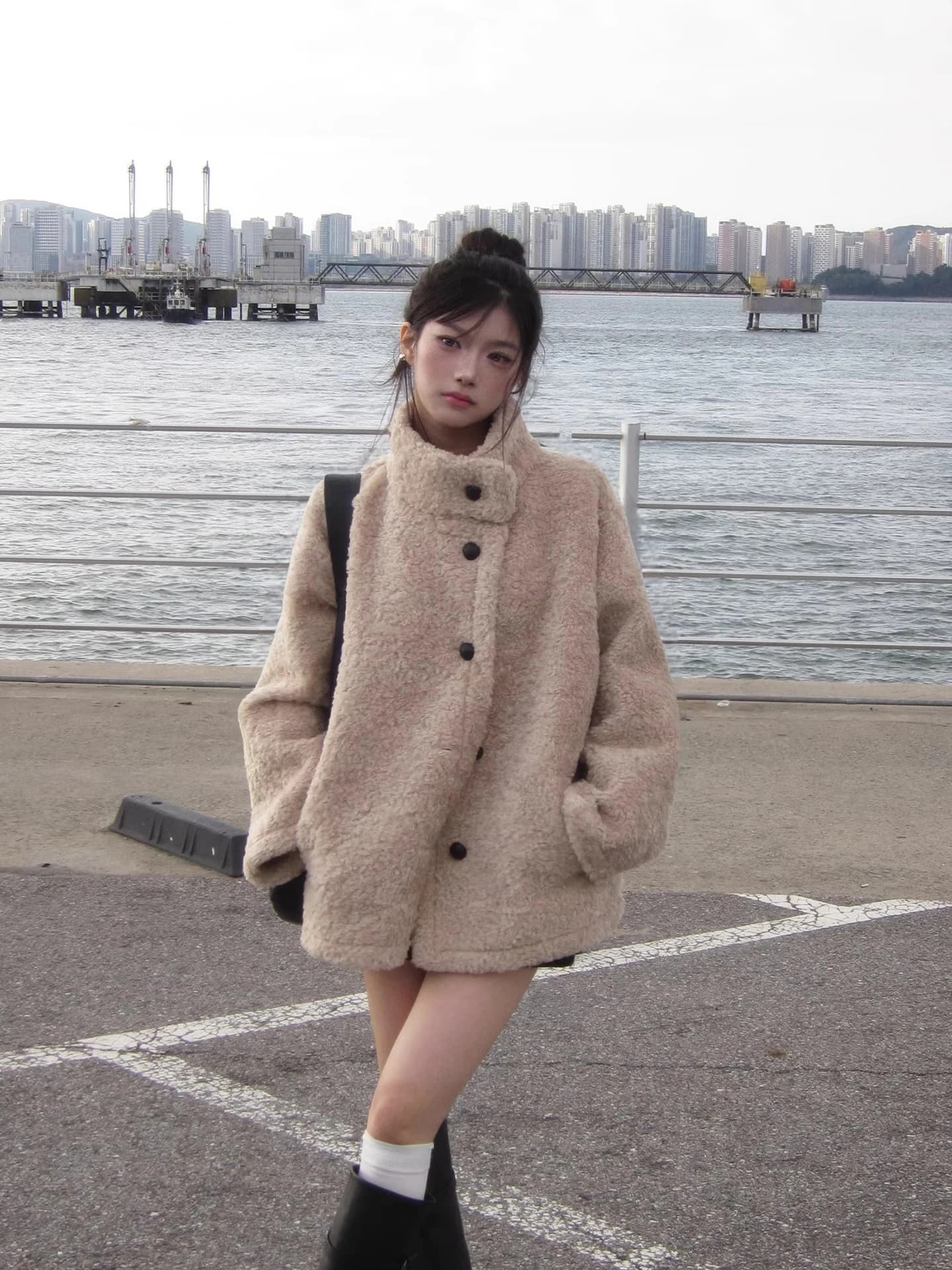 Retro Stylish Stand Collar Fluffy Versatile Lamb Fur Jacket Women's Winter New Mid-Length Cotton Coat Large Coat Korean Style