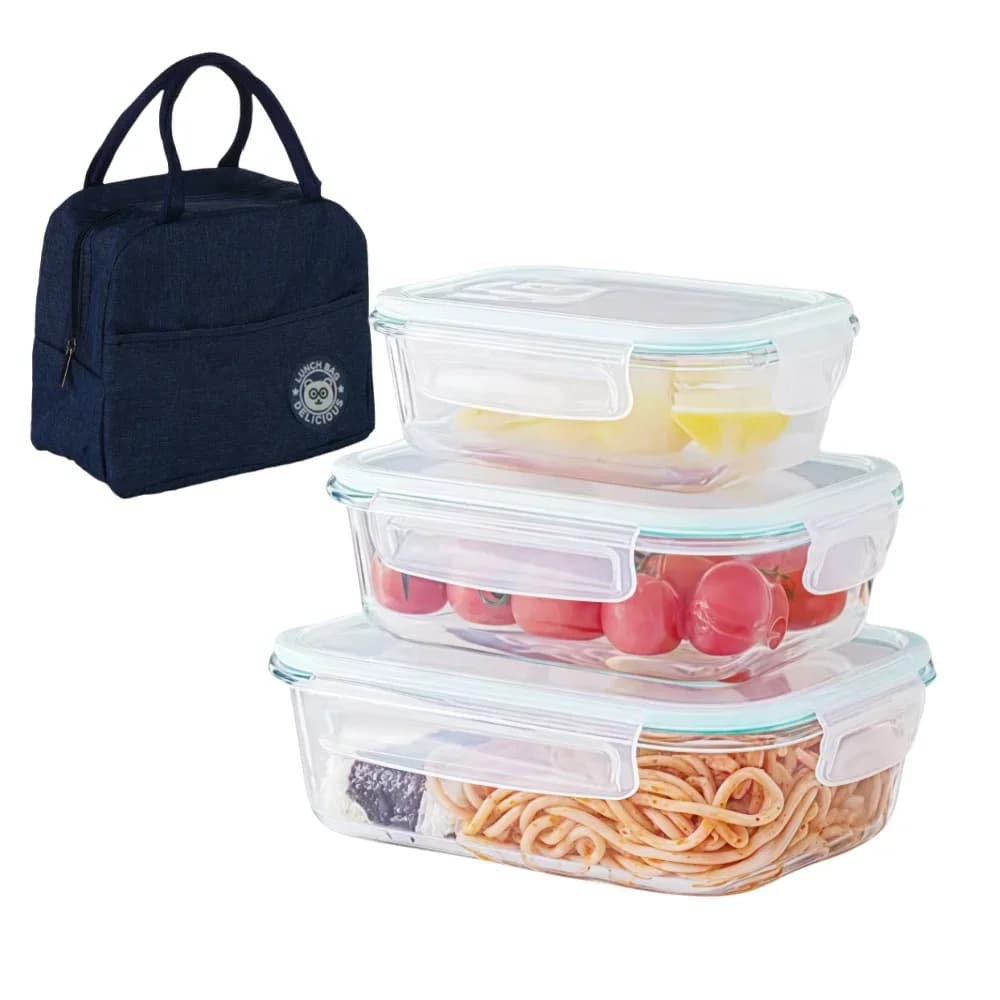 Contenitori in Vetro per Alimenti, Preparazione Pasti, Scatole Bento Ermetiche, per Microonde, Forno, Congelatore e Lavastoviglie, Senza BPA