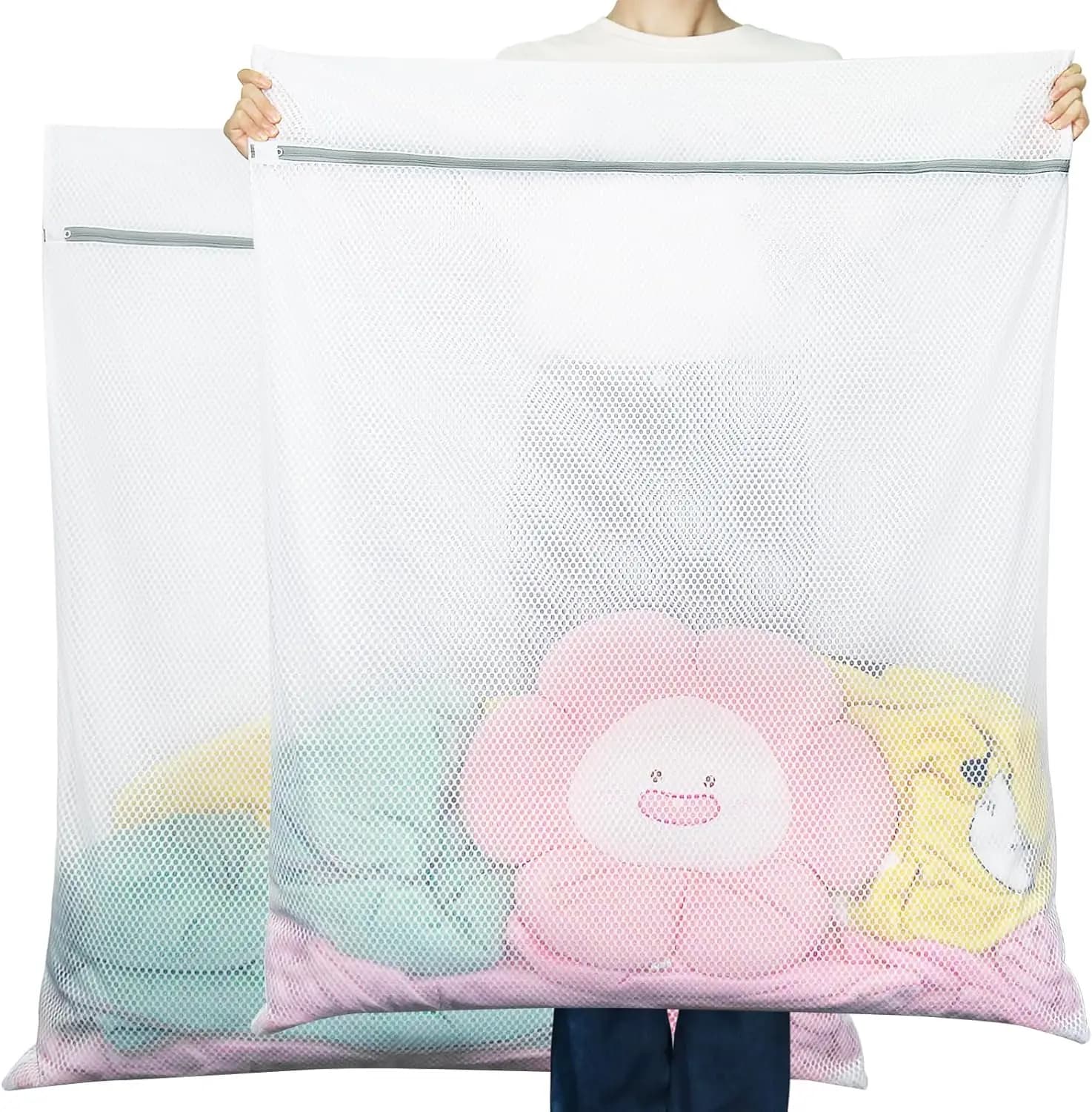 Sacchi per Bucato a Nido d'Ape XXXL, Confezione da 2 - 35x43 Pollici per Biancheria da Letto, Coperte, Cappotti e Capi Delicati