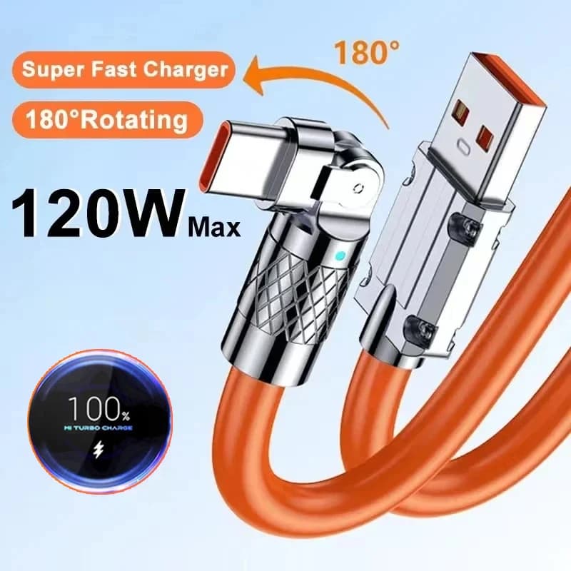 Cavo dati USB tipo C a ricarica rapida da 120 W 6A Cavo a gomito da gioco rotante da 180 gradi per cavo dati USB per caricabatterie per telefono cellulare Xiaomi