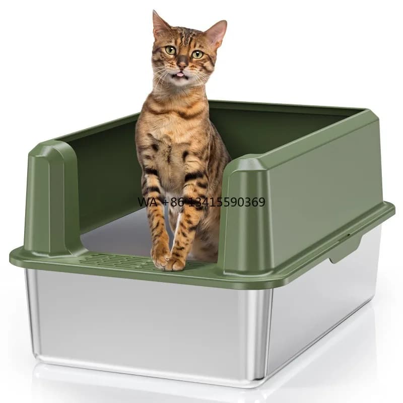 Grande scatola per gatti staccabile in acciaio inossidabile Facile da pulire Accesso transfrontaliero allargato ispessito resistente alla corrosione