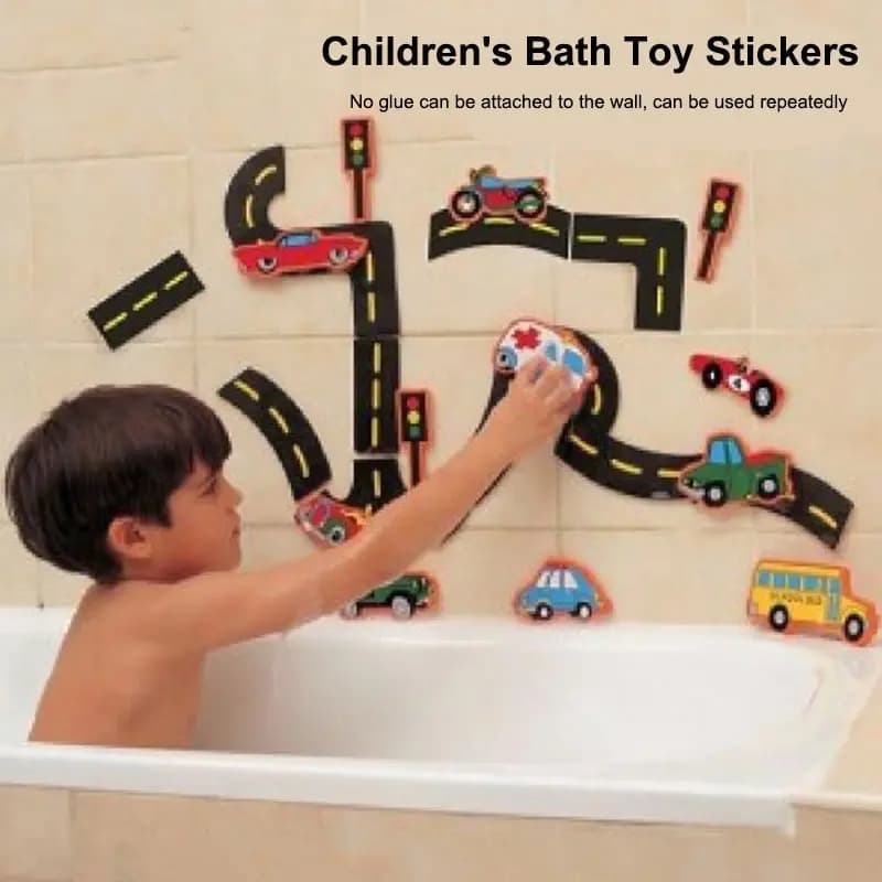 23 pezzi bagno acqua giocattolo parete appiccicosa traffico urbano auto Road Rail Puzzle vinile 0-3Y 3-6Y 6-12Y 12 + y 14 + Y caratteristiche del bagno