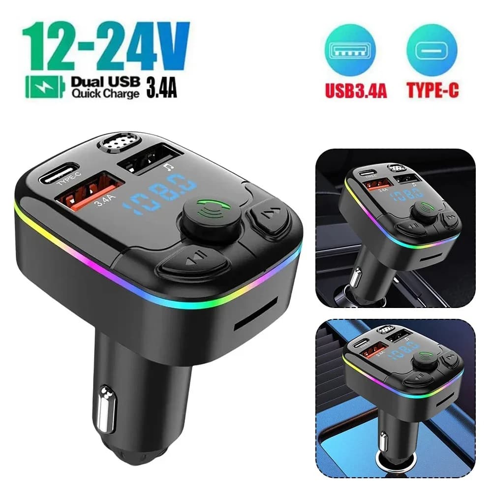 Trasmettitore FM per auto Bluetooth5.0 Vivavoce Wireless QC PD Caricatore rapido Kit per auto Caricatore rapido per auto doppio USB Modulatore FM per radio automatica