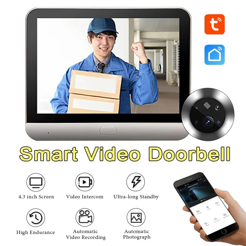 Tuya Smart Video Campanello Display digitale LCD da 4,3 pollici WIFI Spioncino Visualizzatore porta Telecamera Telecamera per monitoraggio remoto del telefono cellulare