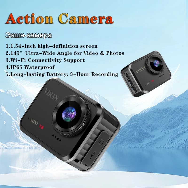 Mini Action Camera 4K Ultra HD 16MP Long Recording WiFi IPS Display 145° Wide Angle IP67 Waterproof Sports DV Cam