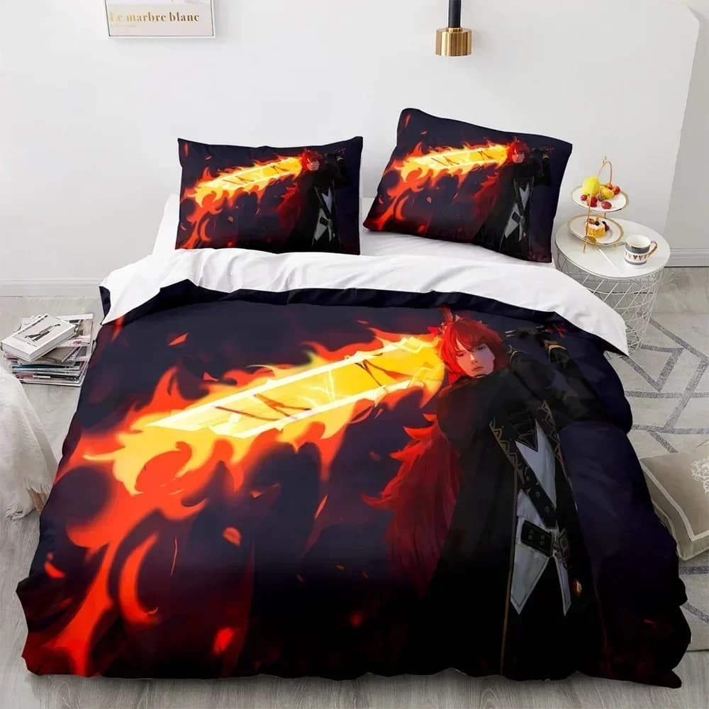 Set di Biancheria da Letto Genshin Impact, Copripiumino Stampato, Set Completo con Federe, per Letto Matrimoniale, Queen o King Size