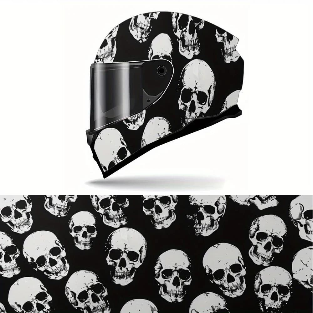 Adesivi per casco con teschio in bianco e nero - PVC resistente, regali, oggetti, autoadesivi impermeabili, estetica per casco da corsa per moto