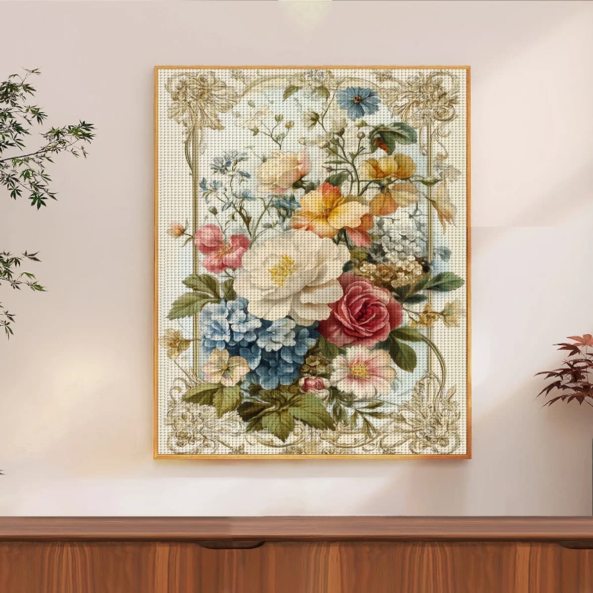 1pc 40X50CM/15.74*19.7inch Flower Stamped Cross Stitch Kit DIY Kit 11CT/14CT DIY Embroidered Set DIY Cross-Stitch Set Joy Sunday