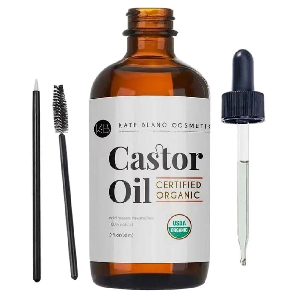 Olio di ricino biologico spremuto a freddo, puro e naturale, idratante per capelli, ciglia e unghie, ipoallergenico, con fragranza rinfrescante.
