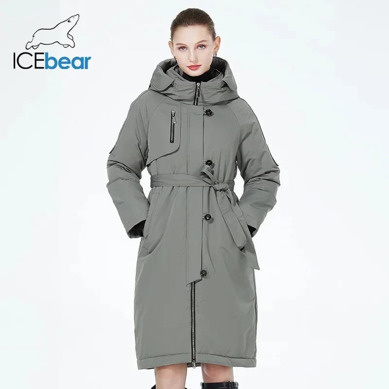 ICEbear 2023 new winter jacket for women with hood warm coat thickened Parka windproof with belt GWD22599I