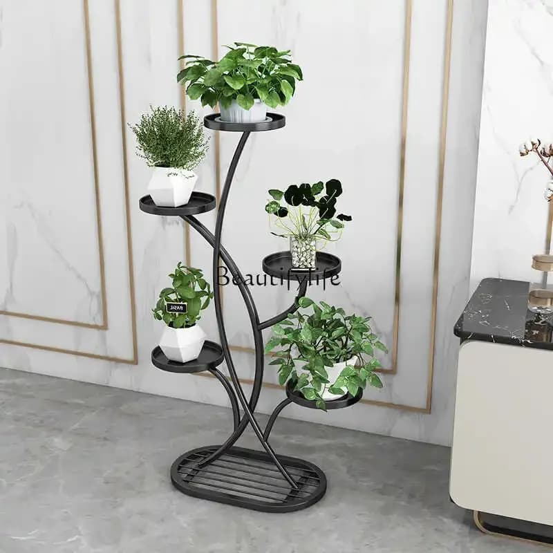 5Nuova mensola per fiori con ruota universale di lusso leggero, mensola per balcone domestico interno per soggiorno, pendolo per pianta di fiori ad aneto multistrato