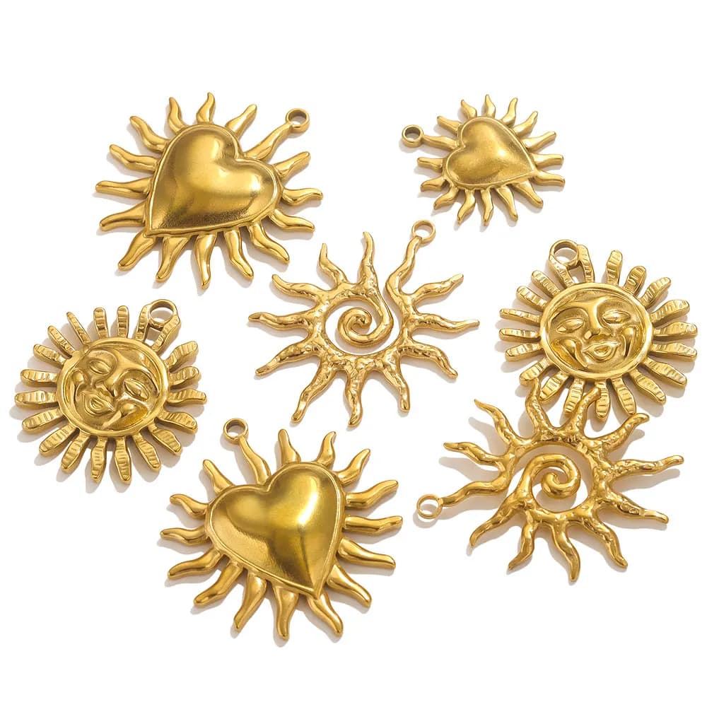 5 ciondoli a forma di sole sorridente in acciaio inossidabile per la creazione di gioielli Connettori con ciondoli a forma di cuore con luce solare Orecchini Collane che creano forniture
