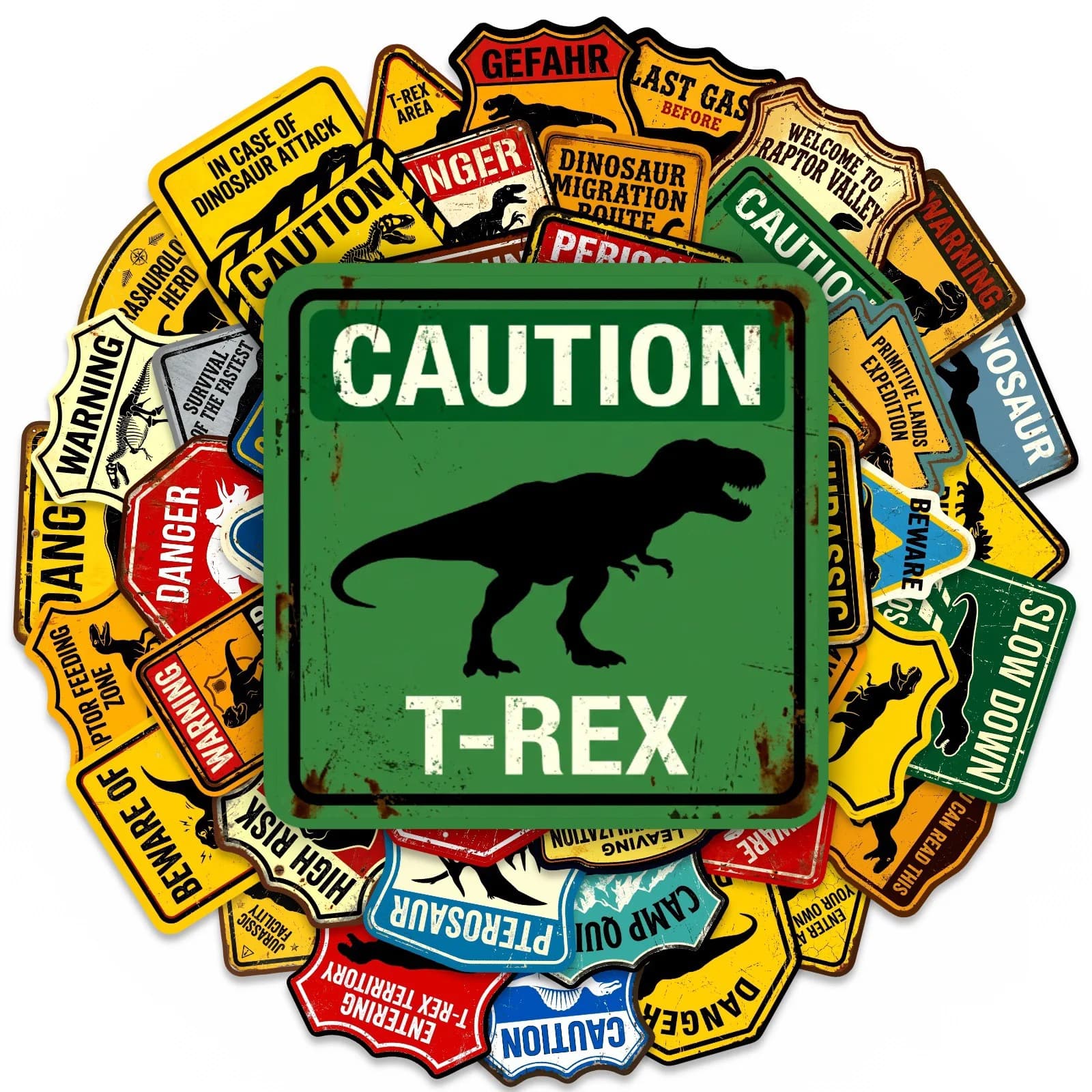 50PCS Dinosaur Park Warning Sign Sticker Graffiti Decals Kids Toy DIY Laptop Phone Fridge Luggage Car Decoration Sticker