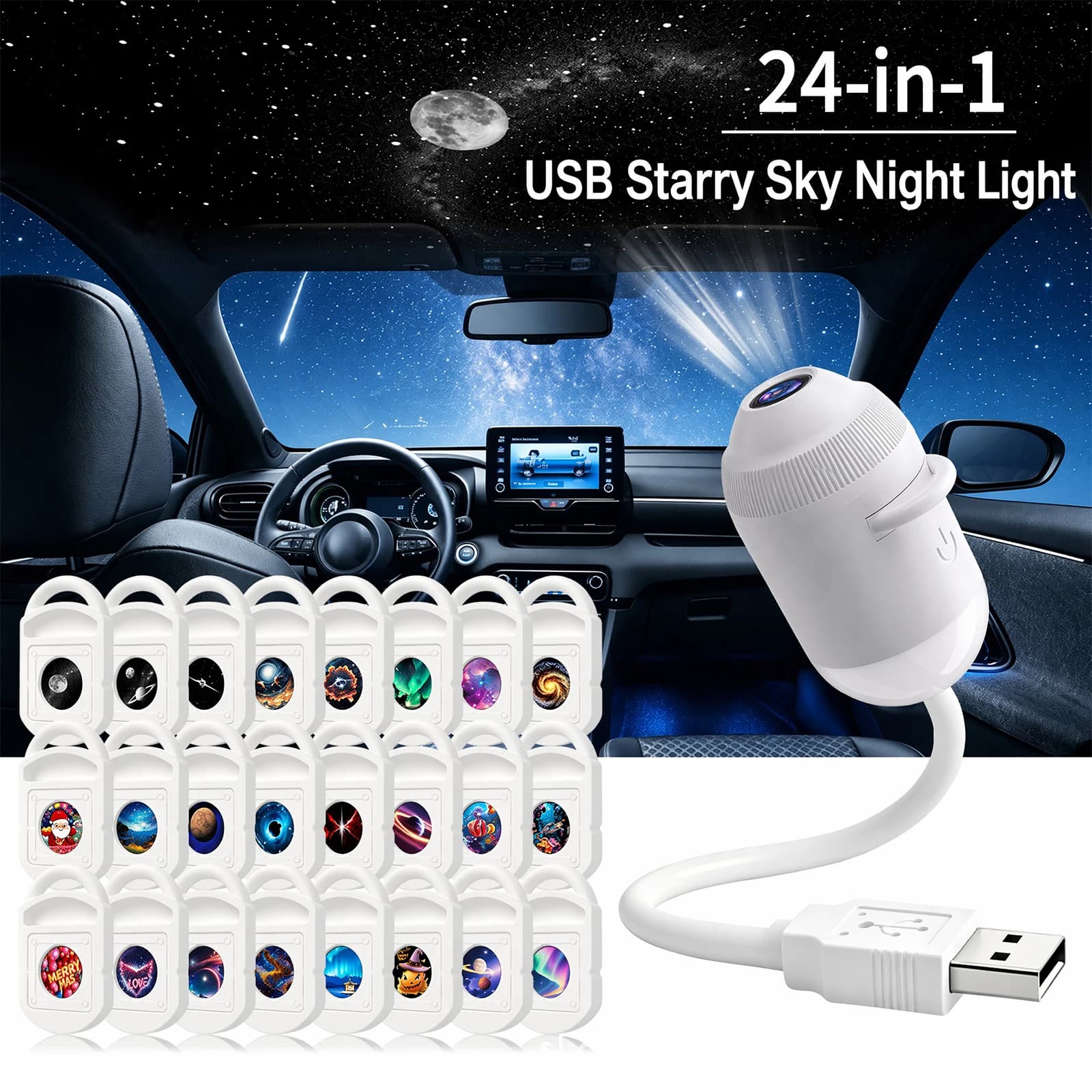 2-in-1 HD Starry Sky Projector & Films Smart Dynamic 5D Holographic Night Light Projector USB Plug Play HD Galaxy Star Projector
