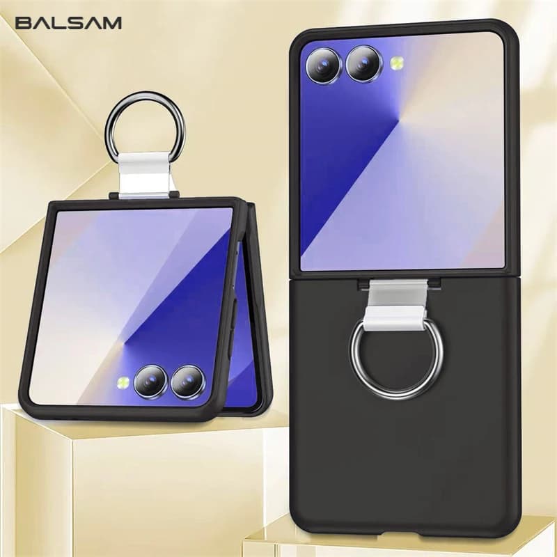Luxury matt housing with grip ring for Samsung Galaxy Z Flip 7 6 5 4 3 ZFlip7 ZFlip6 Shockproof PC Cover with Solid Color finger buckle
