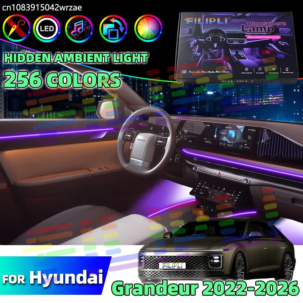 Per Hyundai Grandeur 2022-2026 Striscia LED Ambientale in Acrilico a Luce Morbida 64 RGB, Lampade al Neon per Atmosfera Interna Decorativa