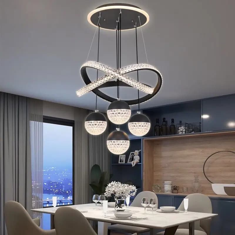 Nordic Lustre Home Deco Sala da pranzo Lampadario a soffitto Cucina Isola Apparecchio Lampada a sospensione a sfera di cristallo imitazione acrilica di lusso