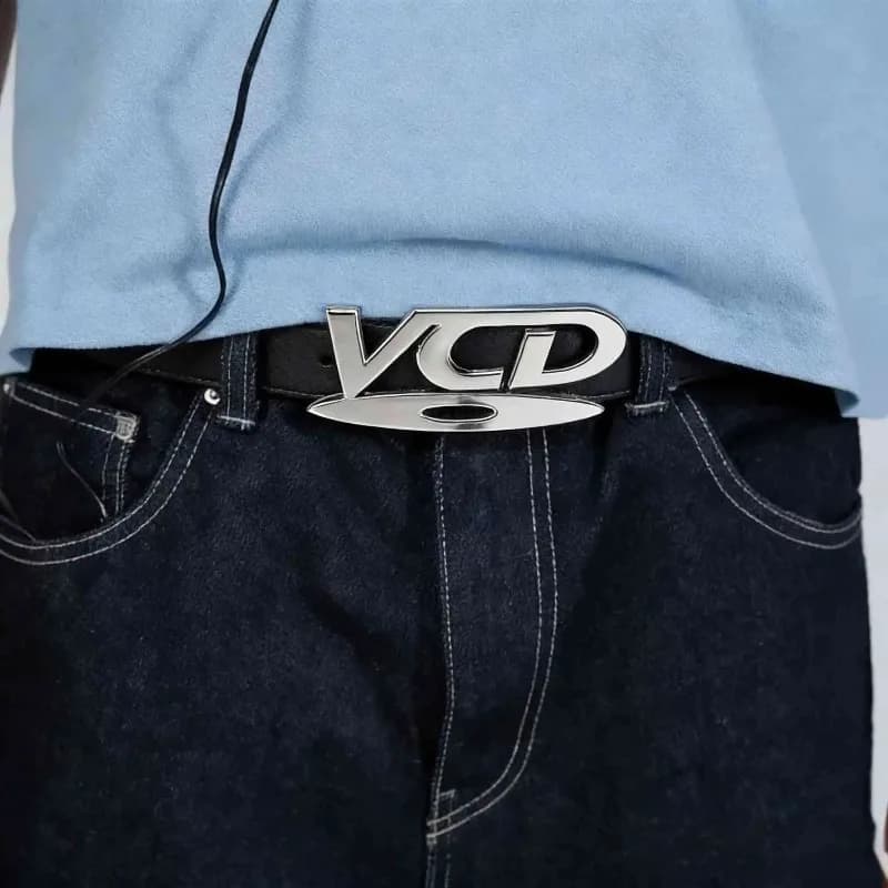 Unisex Nostalgic Belt with DVD Buckle - Black and White Decoration for Jeans, Perfect for Men and Women, Ideal for Daily Use and Party Outfit