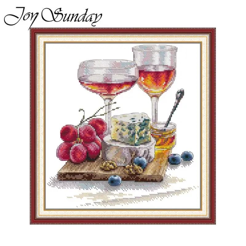 Joy Sunday Cross Stitch Kits Romantic Wine HD Patterns Printed Counted Fabric Aida 16CT 14CT 11CT DIY Hand Embroidery Sets New