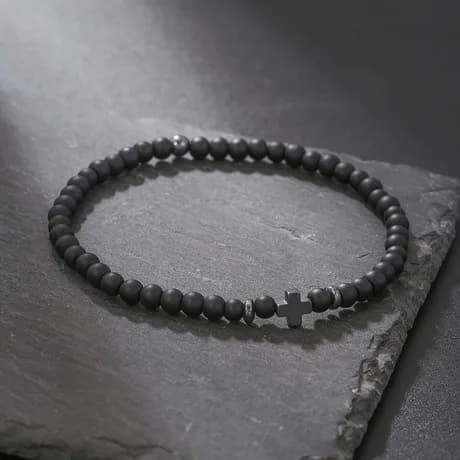 Fashionable black agate bead bracelet, handmade elastic rope bracelet, versatile for daily use and can be used as a holiday gift
