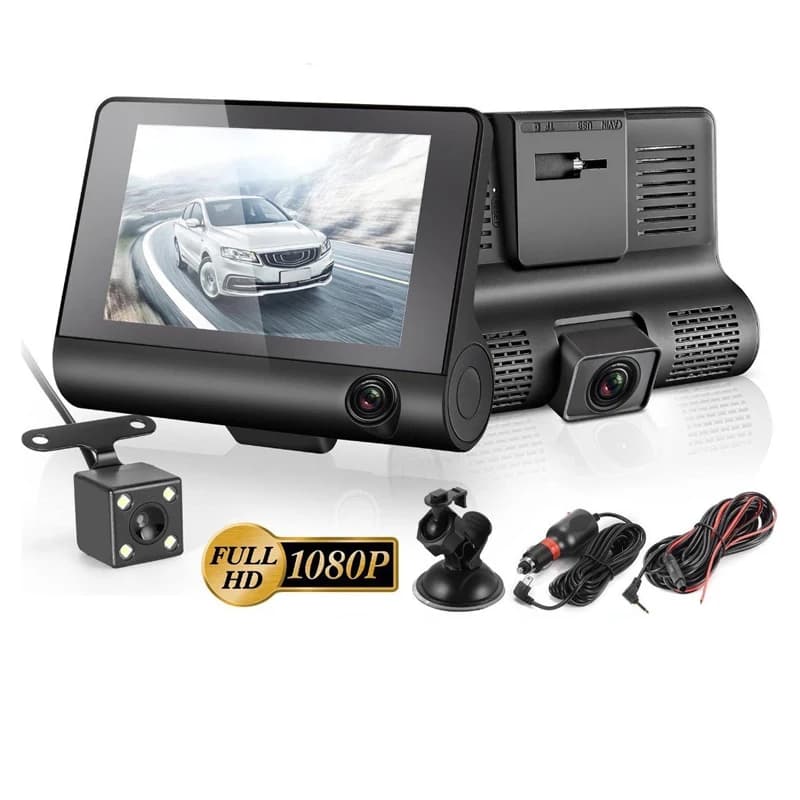 Dashcam DVR for Car 4 Inch Car Camera FHD 1080P Auto Recorder Dash Cam 3 Camera Target Recorder with Camera for Reverse