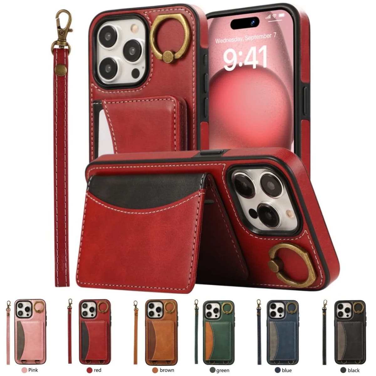 Leather Case Color-block Card Solt Wallet For iPhone 11/12/13/14/15/16/17 Pro Max 16 15 14 Plus Pro Pocket Magnetic Buckle Cover