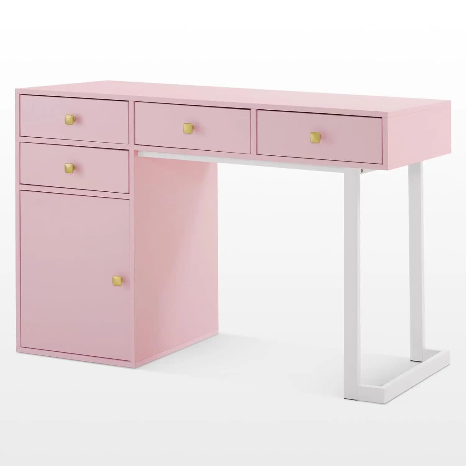Tavolo per Manicure con Cassetti Portaoggetti, Scrivania per Salone di Bellezza, Postazione Trucco con Maniglie Rotonde, Personalizzabile