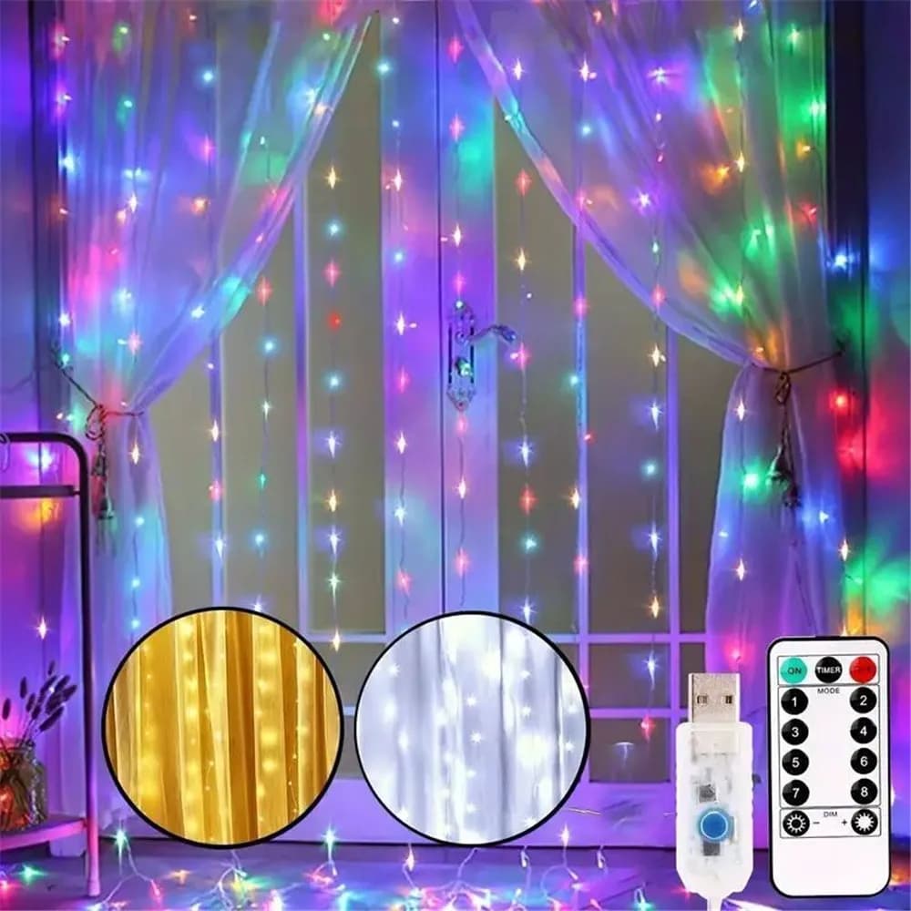 Luci a LED USB a Cascata per Tende, 8 Modalità, Lampada per Feste, Matrimoni, Capodanno, Natale, Luci Fatate per Camera da Letto e Decorazioni Domestiche