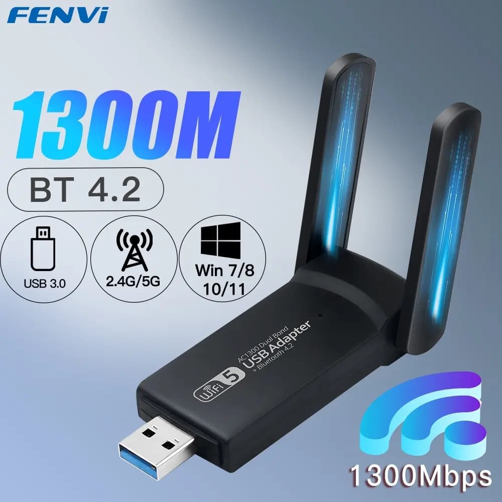 FENVI USB 3.0 adattatore WiFi 1300Mbps per Bluetooth 4.2 Dual Band 2.4G/5GHz ricevitore Wireless per scheda di rete USB per Laptop Desktop
