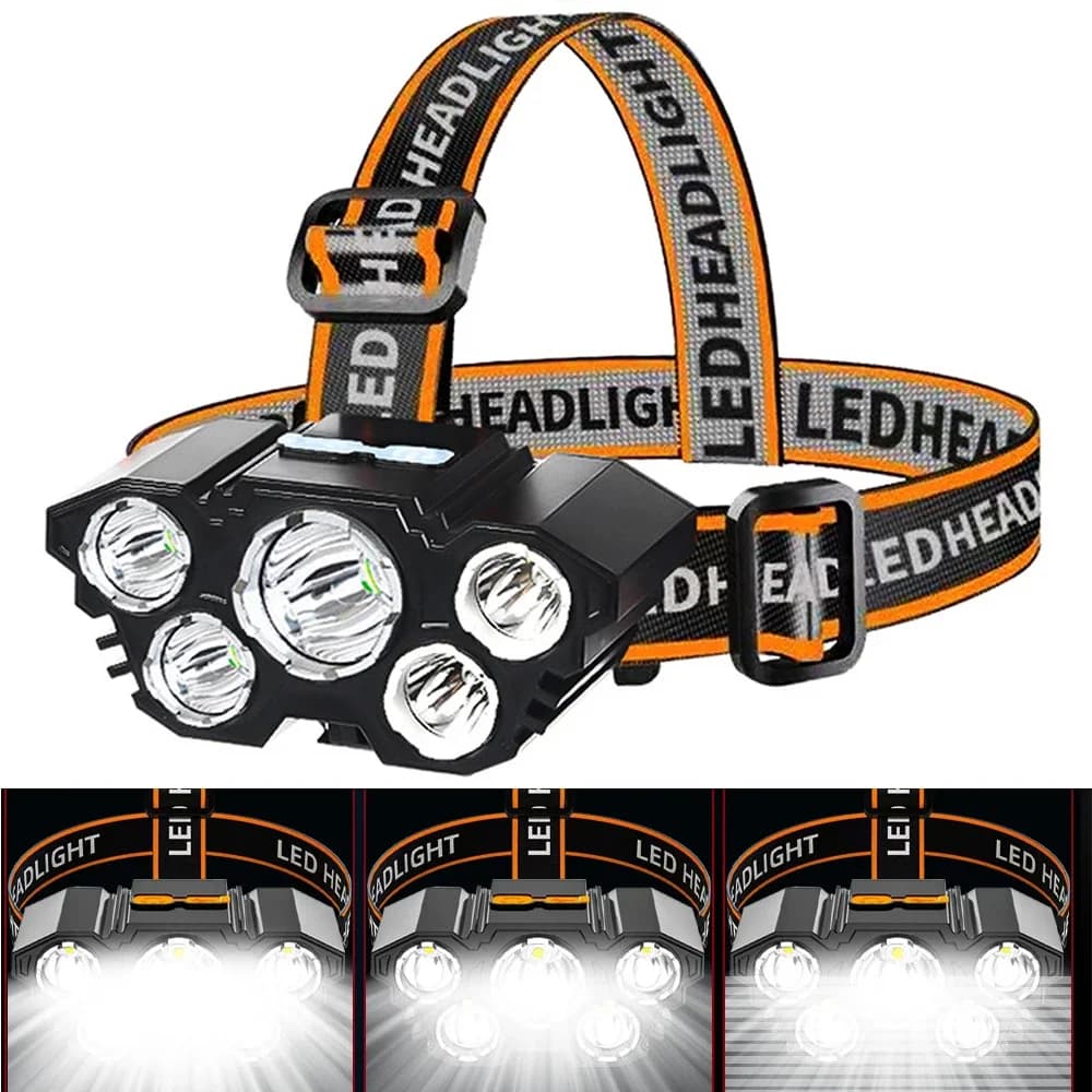 Rechargeable Built-in Battery via USB Powerful 5 LED Flashlight Super Bright Mounted On Head Camping Flashlight for Outdoor Fishing