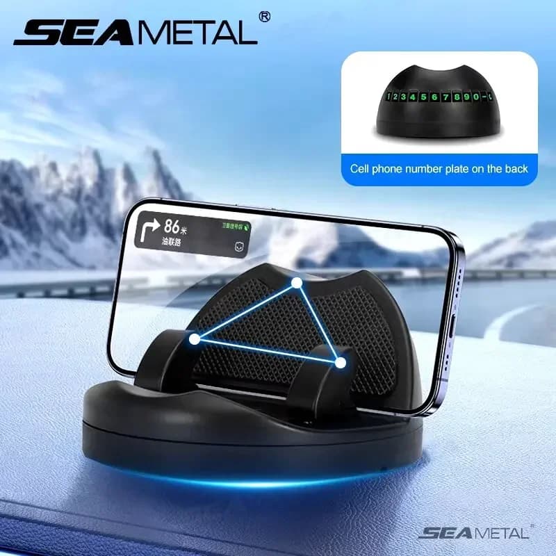SEAMETAL Dashboard Car Phone Holder 360-Degree Rotation Head-Up Phone Mount Stable Universal Auto Phone Stand with Number Plate