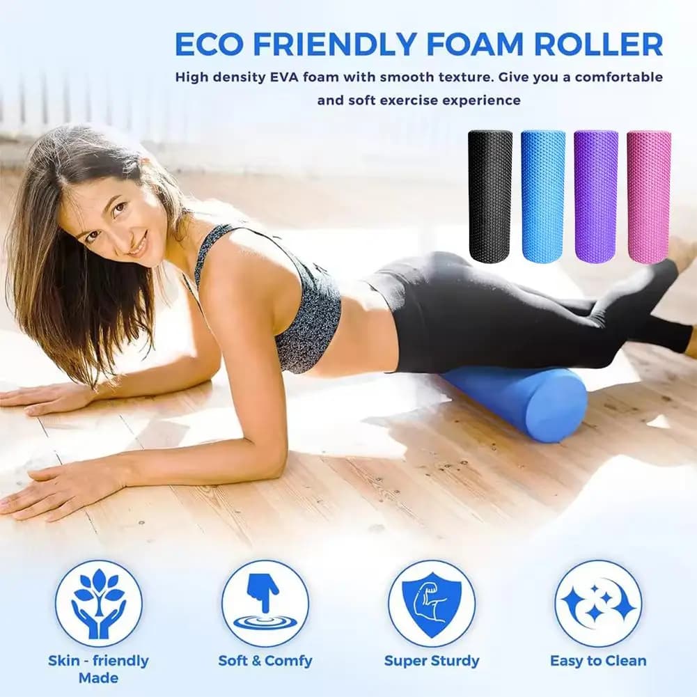 30 cm round ecological foam roller, hexagonal cylinder for Pilates exercises, advanced home workouts for massage of leg muscles