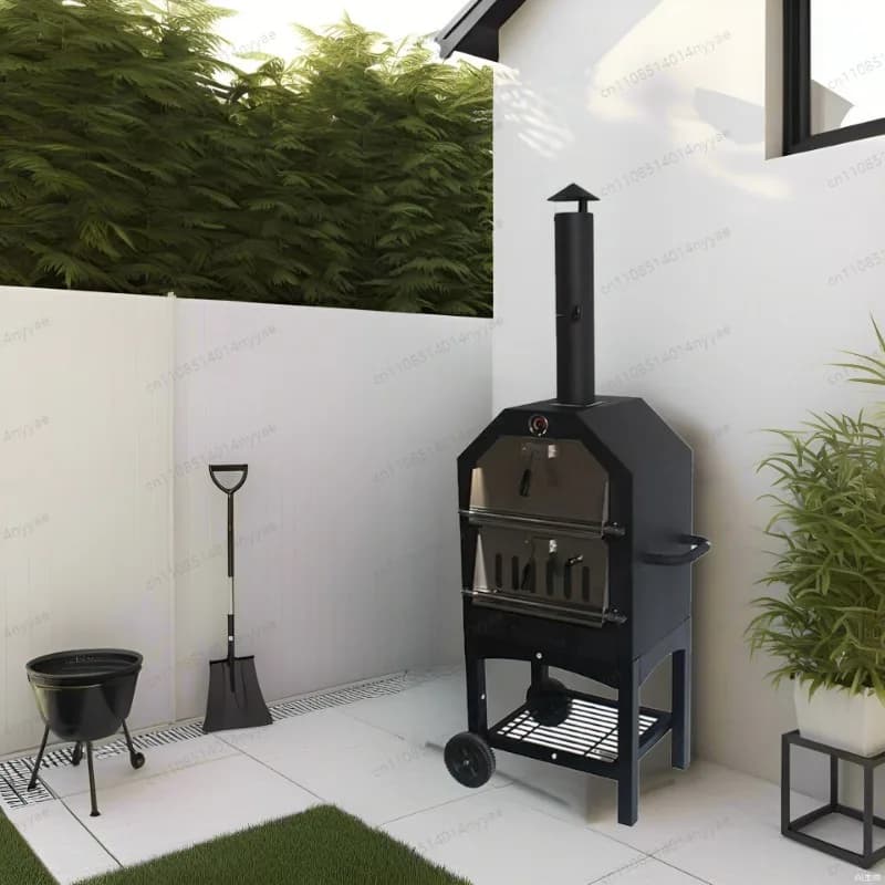 Outdoor Charcoal Pizza Oven Heavy Duty BBQ Grill with Pizza Stone for Backyard Camping Cooking