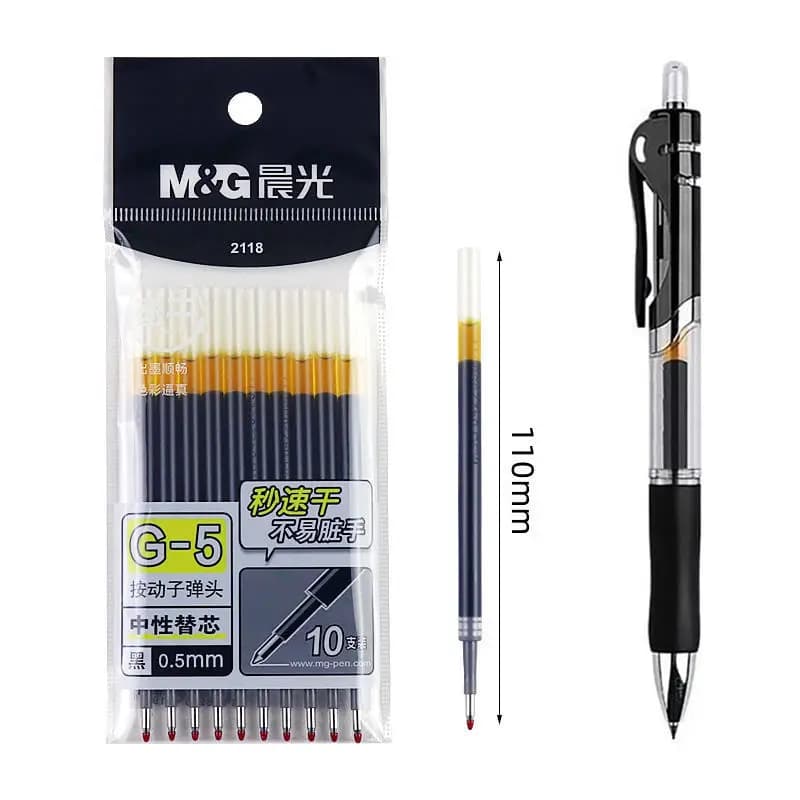 M&G G5 Press Gel Pen Refill 10 pcs with K35 Press Click Gen Pen 1 piece