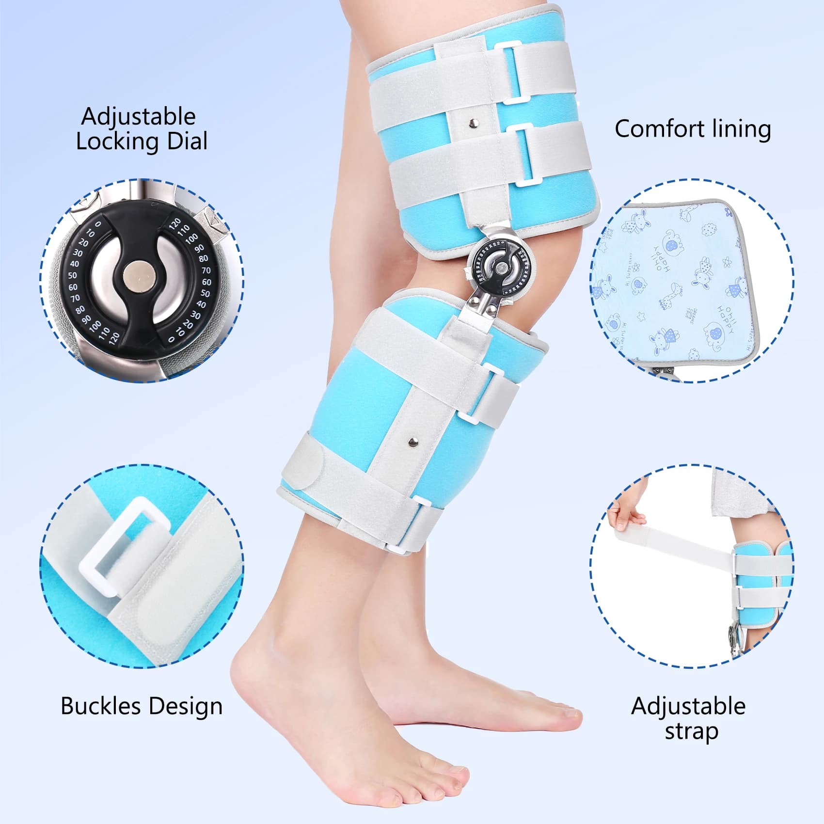 Ginocchiera incernierata per bambini Immobilizzatore per ginocchio per bambini con stabilizzatori laterali ROM medica pediatrica Post Op Brace per
