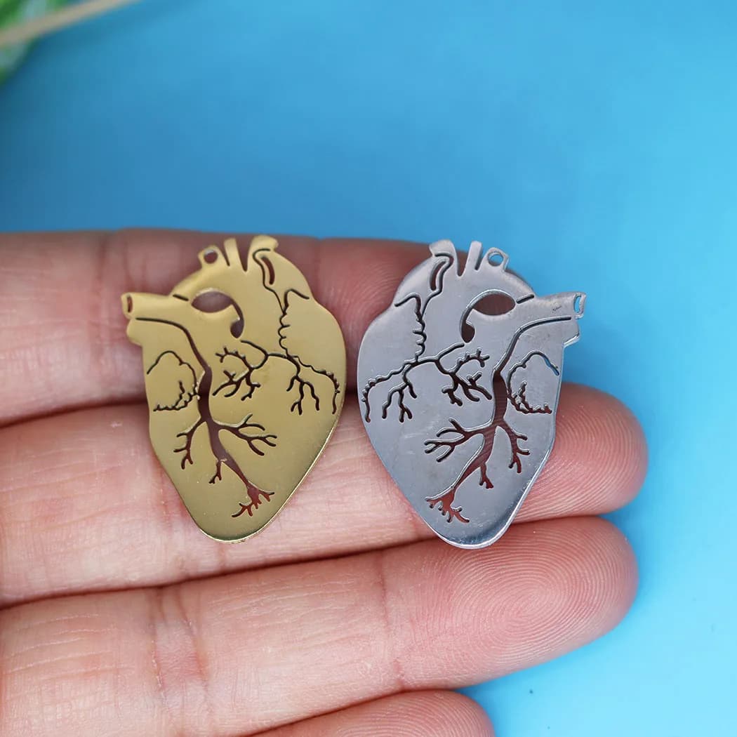 3pcs/Lot Apparatus Anatomical Heart Charm Stainless Steel Telepathy Pendant for Necklace Holiday Gift DIY Jewelry Accessories