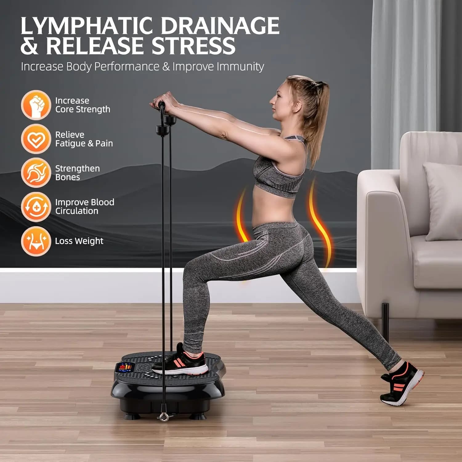 Exercise machine with vibrating plate, lymphatic drainage machine for weight loss, vibrating fitness platform for full body training