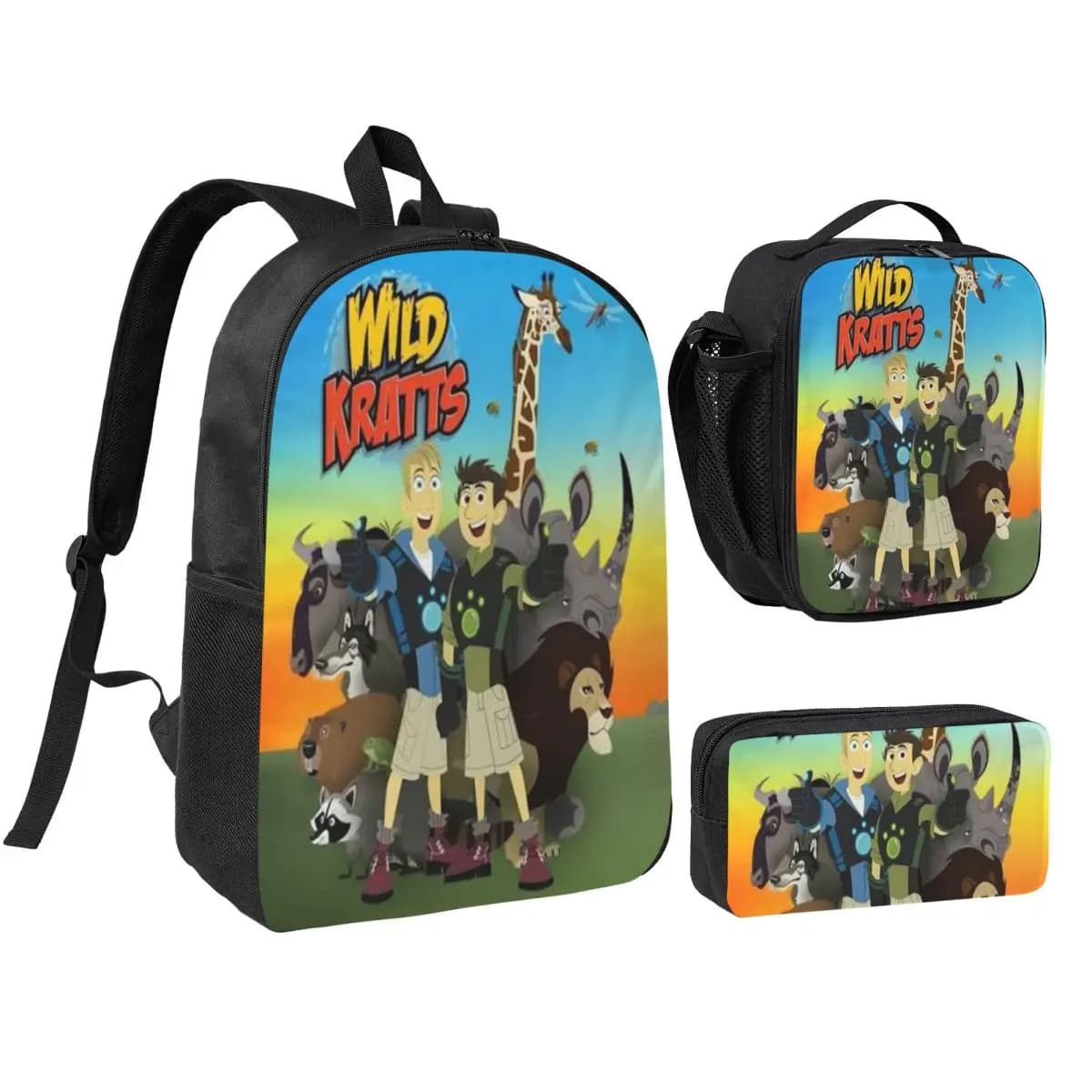 Wild Kratts Backpack Lunch Box Pencil Boxes for Boys Girls Backpacks Kawaii Schoolbag Bookbag Set