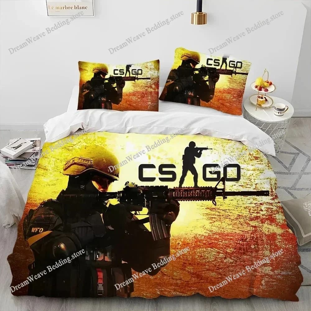CS GO, Game Gamer, Set di biancheria da letto Comforter Counter Strike, Set di biancheria da letto con copripiumino, federa, set di biancheria da letto King Queen Size per ragazzo